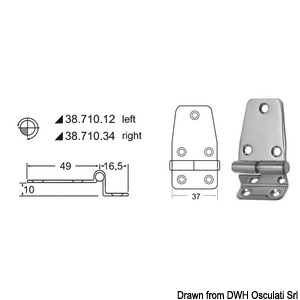 Overhang hinge left 65,5x37 mm